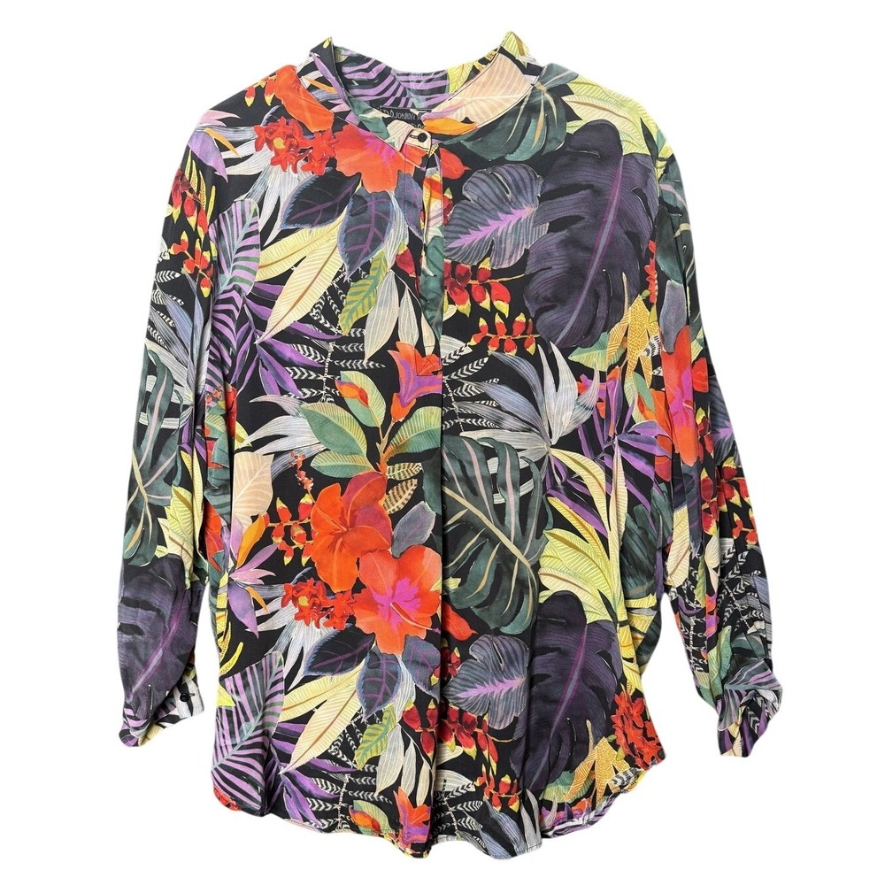 Johnny Was Tunic Top Womens Large Multicolor Tropical Floral Button Up Shirt
